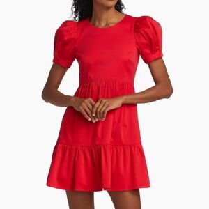 Alice Olivia Red Puff Sleeve Tiered Ruffle Mini Dress Size‎ 6